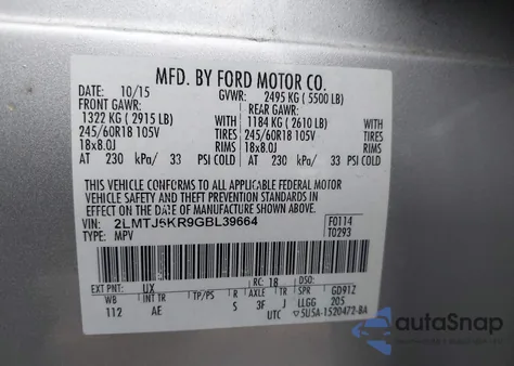 2016 Lincoln Mkx Select from USA, damaged, VIN 2LMTJ6KR9GBL39664